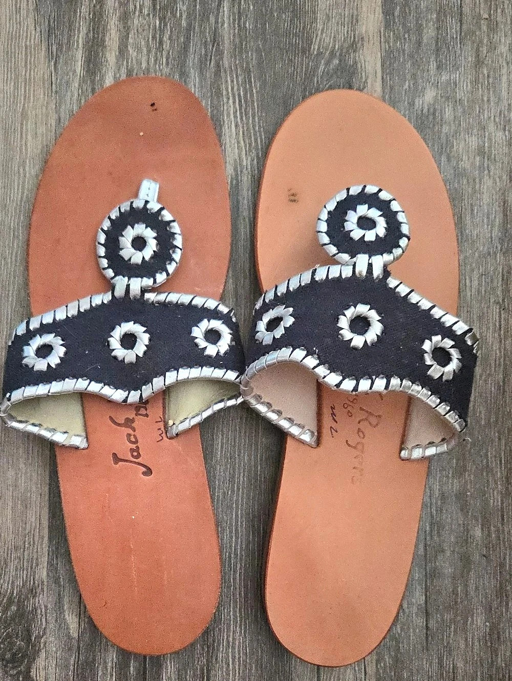 Jack Rogers Floral Slide Sandals in Black & Brown